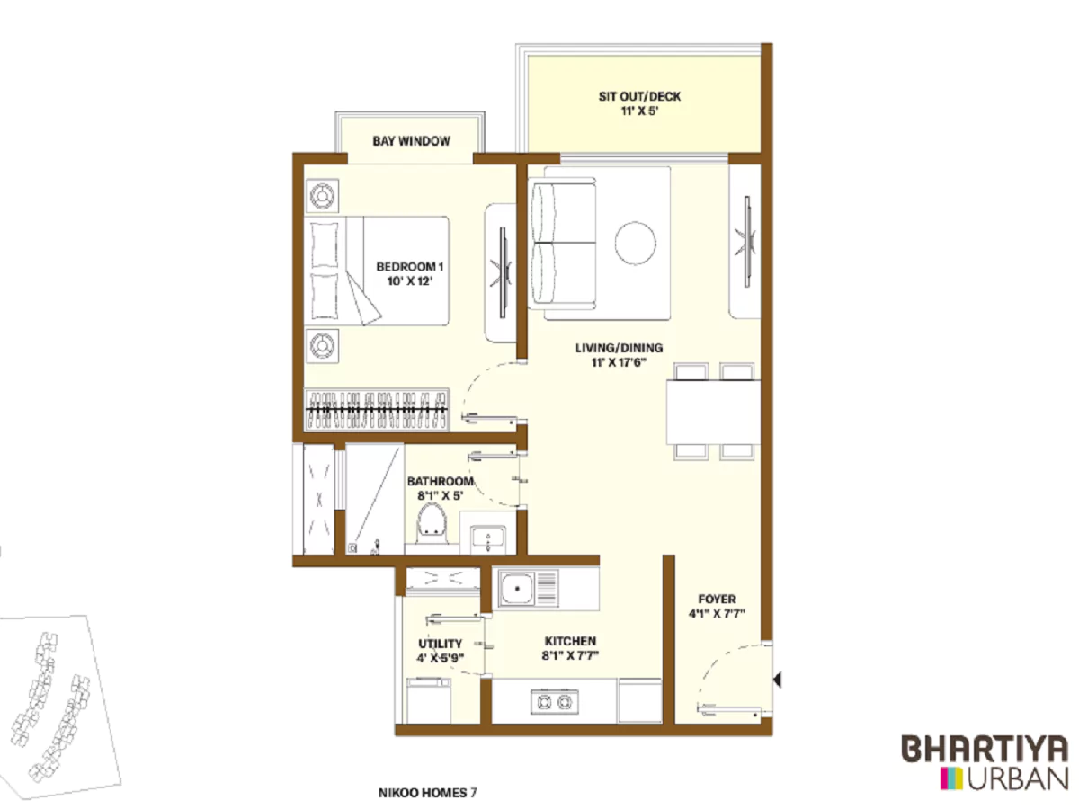 Bhartiya City Garden Estate - 1 BHK Floor Plan