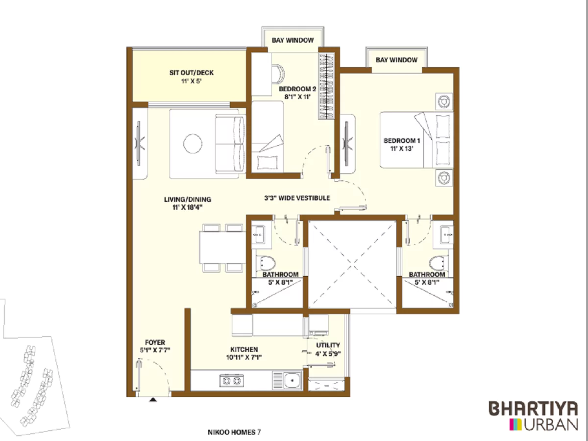 Bhartiya City Garden Estate - 2 BHK Floor Plan