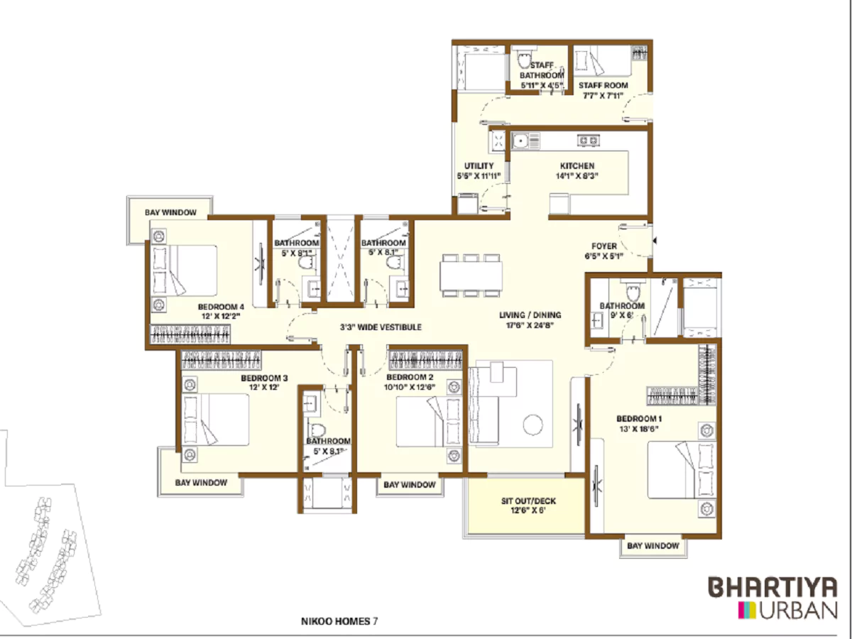 Bhartiya City Garden Estate - 4 BHK Floor Plan